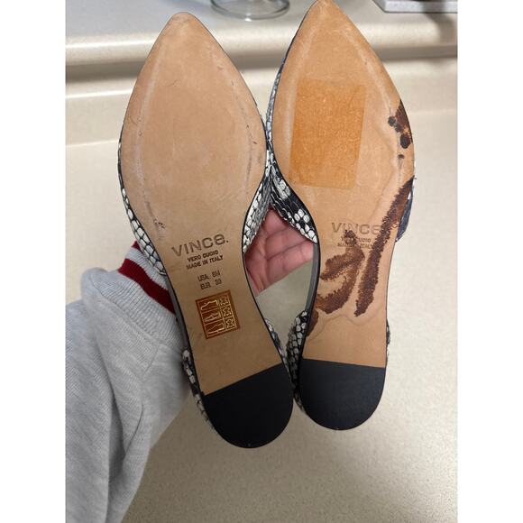 Vince Women Classic Leather Snake Skin Pointed Toe Flats Size 8 - Picture 9 of 9